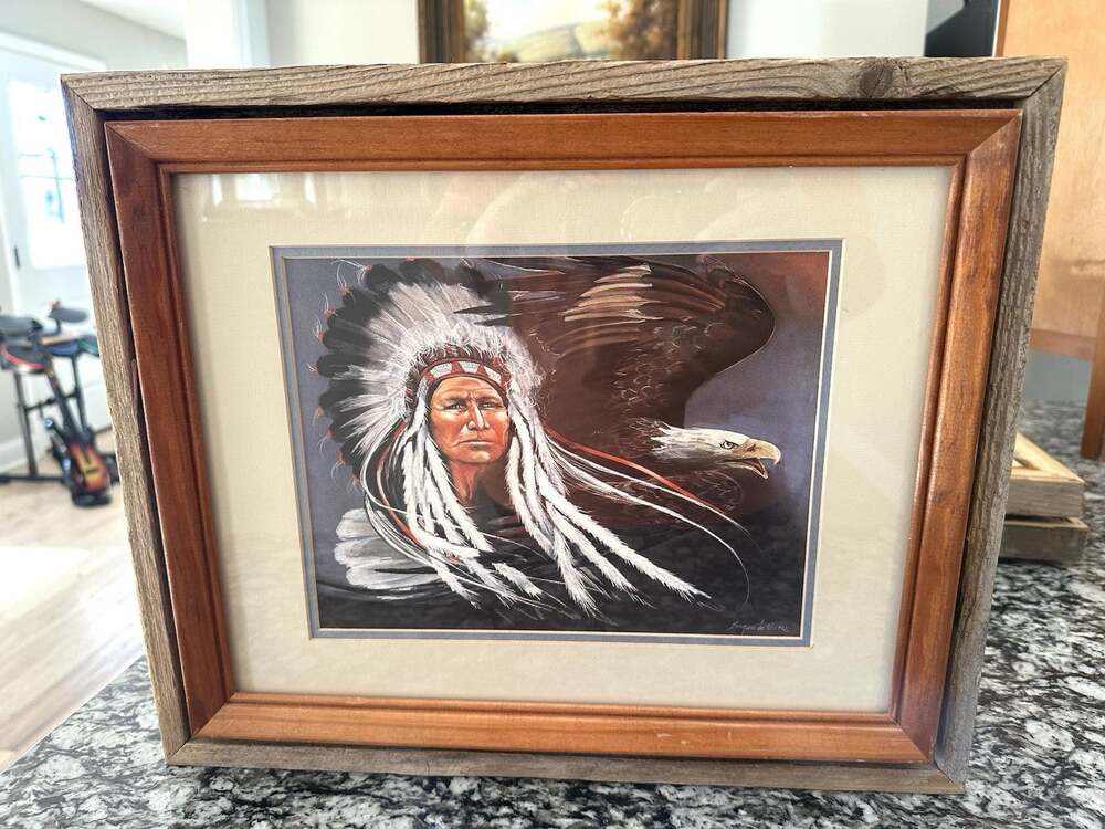 Framed Carole Bourdo “American Horse” 1992 Art Print Native American 17”x14”